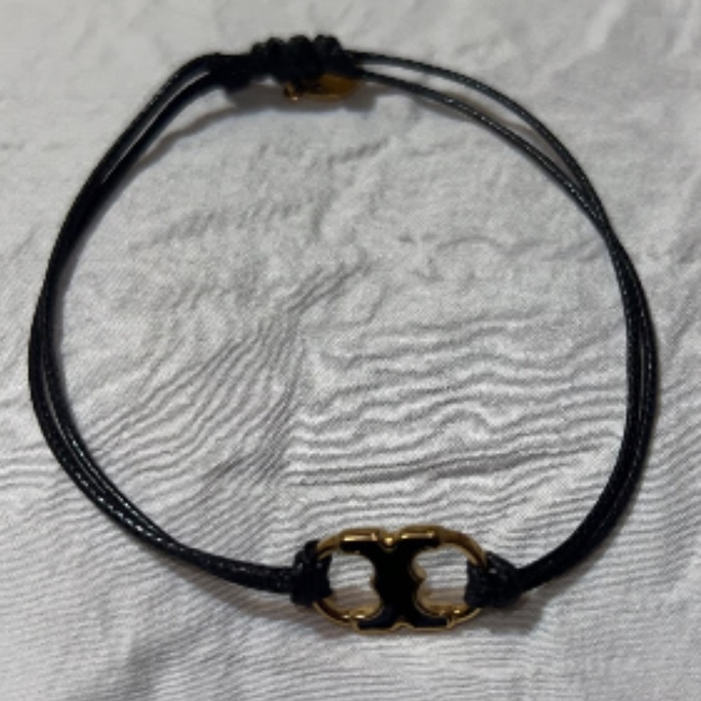Tory Burch Black Embrace Cord Gold Logo Link Bracelet - Picture 6 of 7
